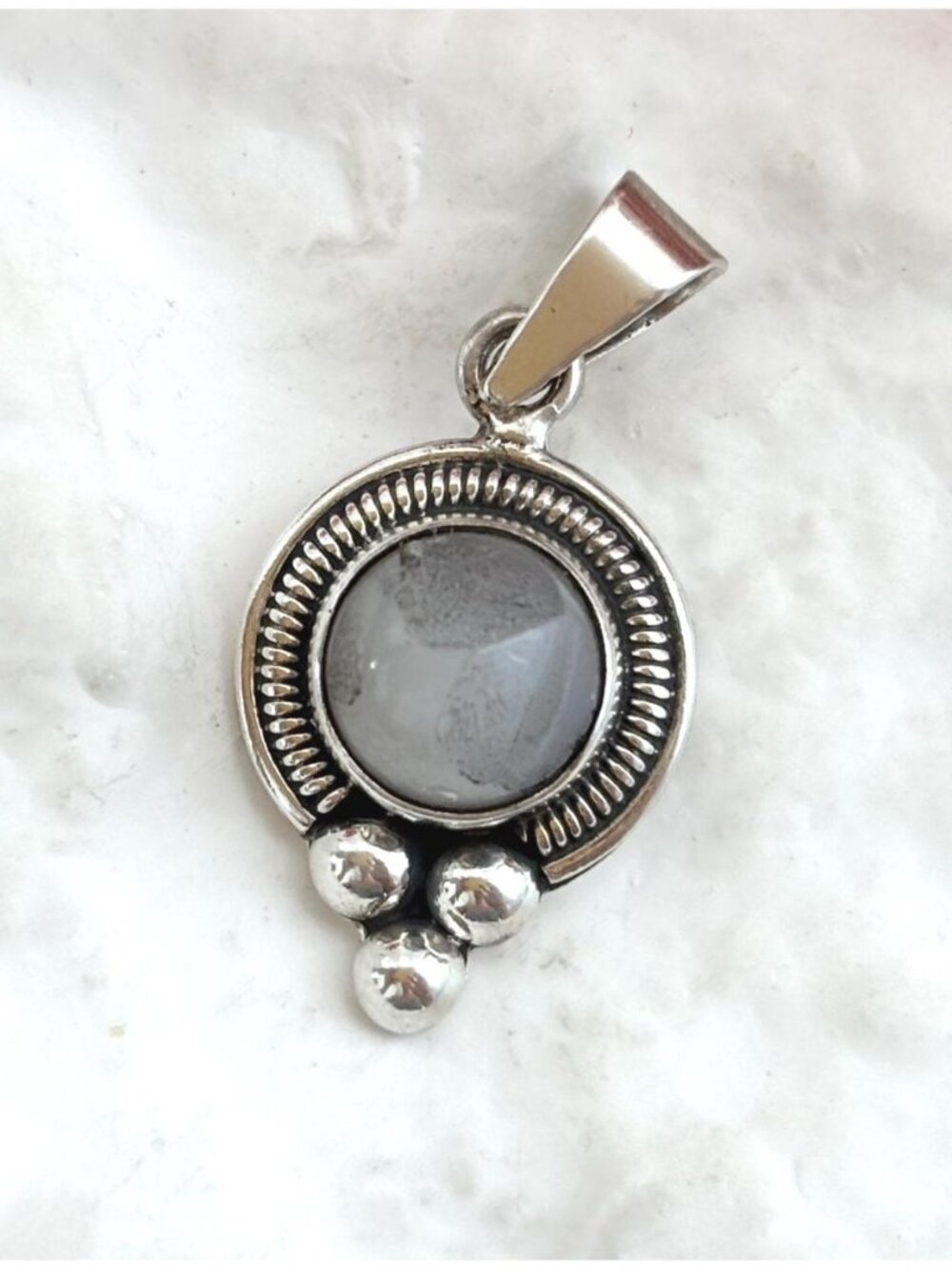Blue Quartz Gemstone Beaded Sterling Silver 925 Vintage Pendant | Charm